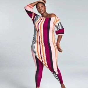 NWOT BarIII Googoo Atkins Trendy Plus Size Asymmetrical Striped Tunic Dress
